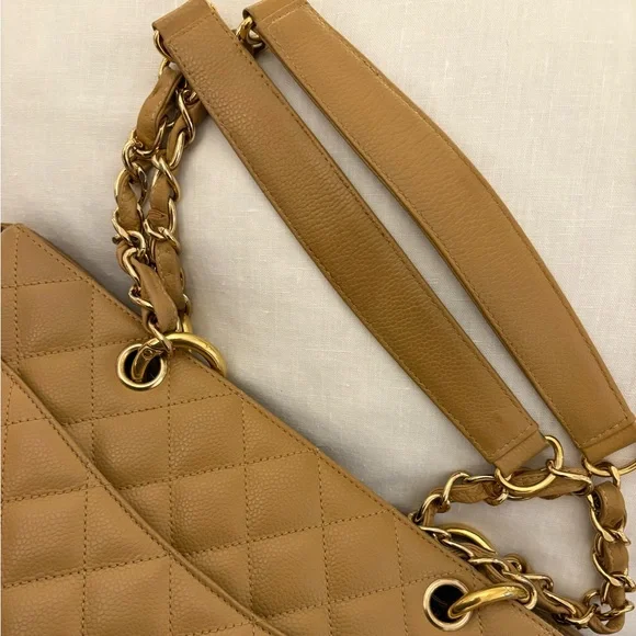 ‼️SOLD‼️Chanel Tan/Camel Quilted Leather Grand Shopping Tote w/Gold Chain - Picture 10 of 17